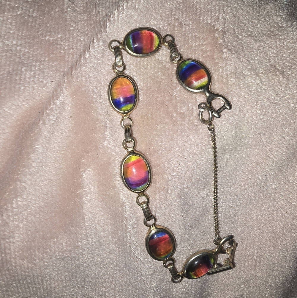 Multicolor Oval Rainbow Glass Link Bracelet - Women Jewelry